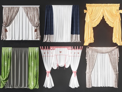 3d欧式古典欧式窗帘组合模型