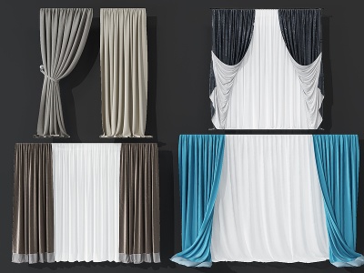现代简欧式窗帘组合模型3d模型