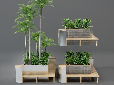 3d座椅花池花坛植物椰子树模型