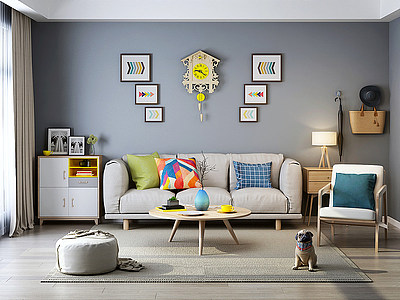 北欧客厅沙发装饰画模型3d模型