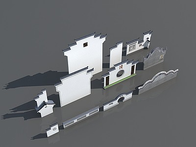 3d新中式景墙组合模型