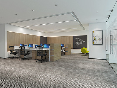 3d现代开敞办公区办公室模型