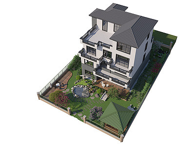 美式别墅小别墅水泥叠挂板模型3d模型