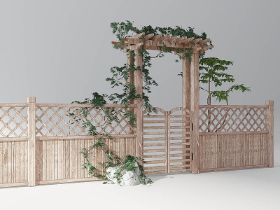 3d农家院篱笆墙廊架藤蔓模型
