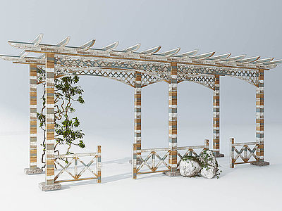3d葡萄架室外园林廊架模型