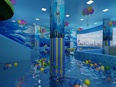 3d儿童室内水世界游乐场模型