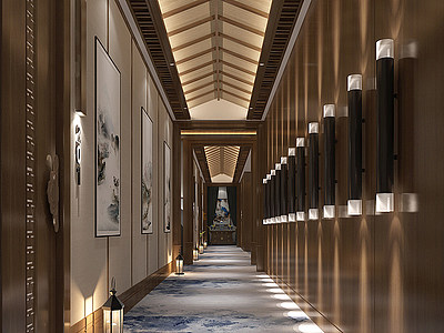 3d餐饮会所茶室酒店走廊模型
