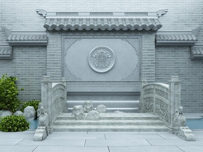 新中式徽派建筑园艺小品模型3d模型