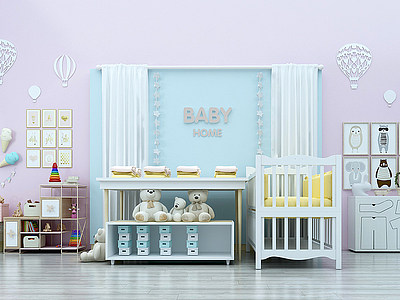 3d儿童床婴儿床儿童装饰柜模型