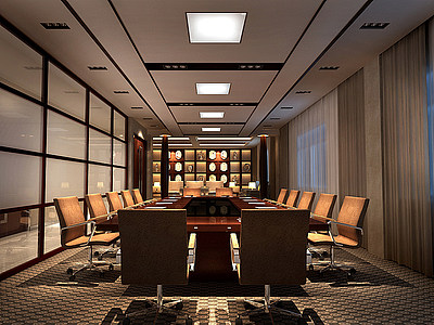 新中式会议室会议桌模型