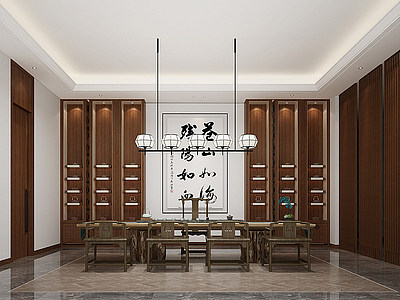 新中式茶室茶桌模型3d模型