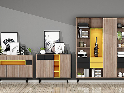 北欧装饰柜书柜组合模型3d模型