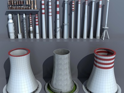 3d现代工业冷却塔模型