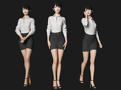 3d西服秘书前台办公美女人物模型