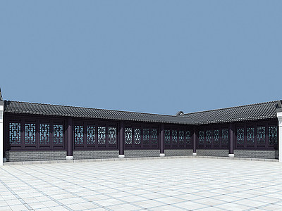 3d新中式长廊模型
