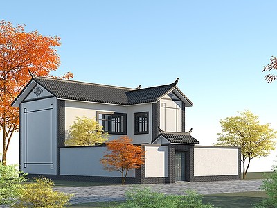 3d中式别墅带庭院民居客栈模型
