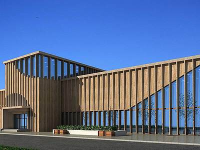 3d现代木质办公楼模型