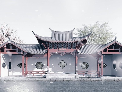 3d中式古建筑休闲长廊模型