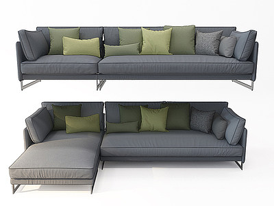 现代布艺多人沙发转角沙发模型3d模型