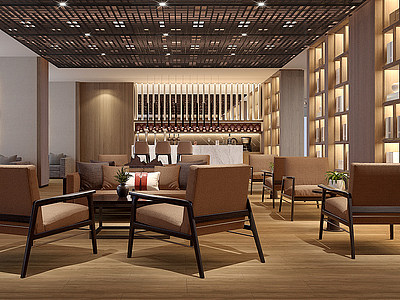 3d新中式酒店休息区模型