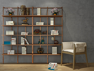 现代轻奢装饰柜书柜书架模型3d模型