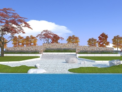 现代园林景观墙模型3d模型