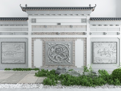 新中式植园艺小品马头墙模型3d模型