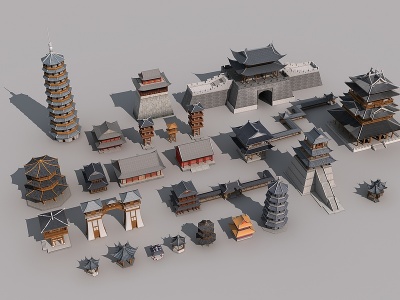 3d中式古建筑塔楼模型