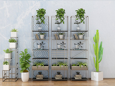 现代绿植装饰柜架花架组合模型3d模型