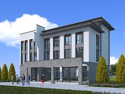 中式办公楼模型3d模型