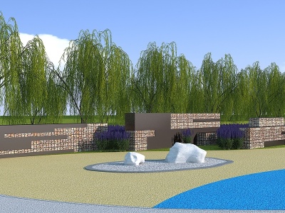 3d石笼景墙模型