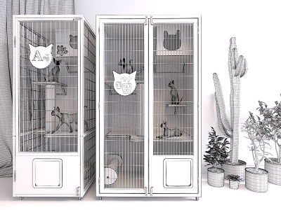 3d北欧装饰柜架猫爬架猫笼模型