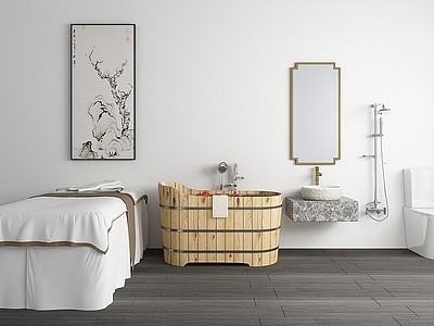3d木桶浴缸按摩床洗手台模型