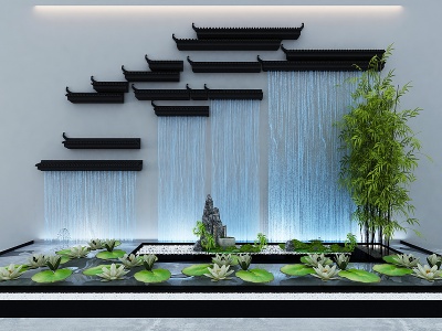 3d新中式景观水景模型