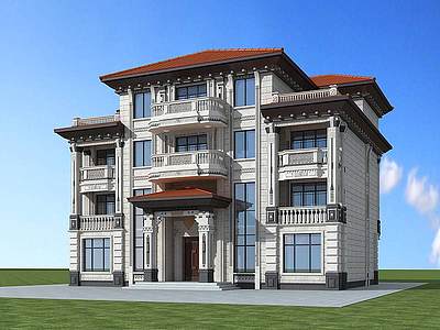 3d新中式别墅简欧小房模型