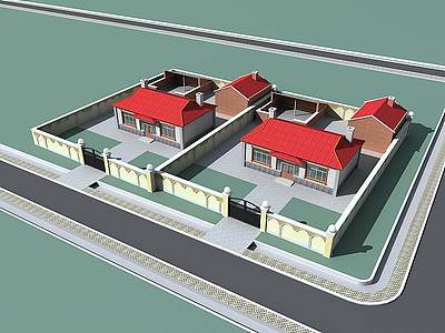3d小平房小院猪圈农村规划模型