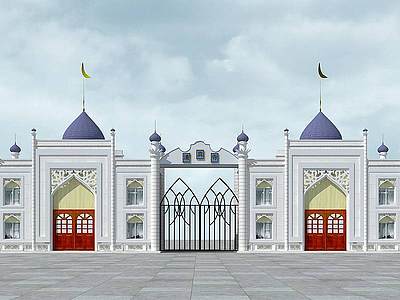 3d清真寺小房平房大门入口模型