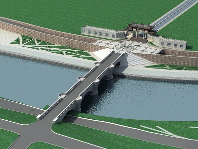 3d中式跨河桥立交桥商业牌坊模型