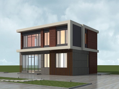 3d现代二层独栋别墅小房模型
