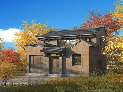 3d中式独栋别墅土房子模型
