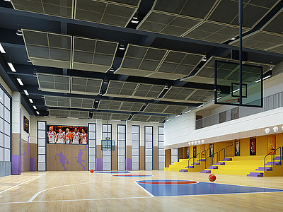 3d现代篮球馆篮球框显示屏模型