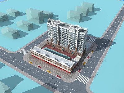 3d现代高层住宅规划鸟瞰模型