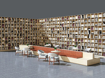 3d书柜图书馆书柜转角书柜模型