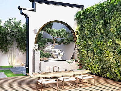 新中式庭院景观别墅花园模型3d模型