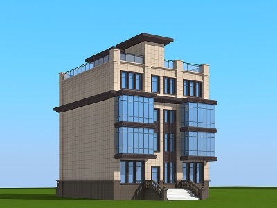 3d新中式独栋别墅外观建筑模型