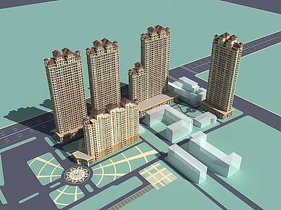 西班牙高层住宅小区规划模型3d模型