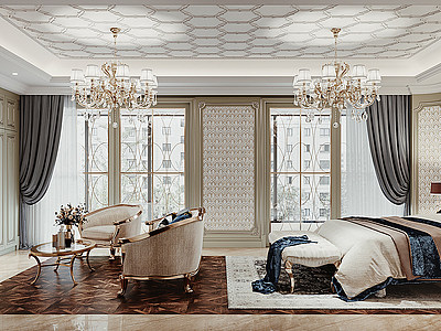 欧式古典家居卧室模型3d模型