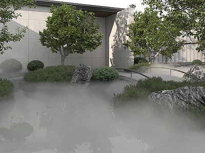 3d新中式庭院景观模型