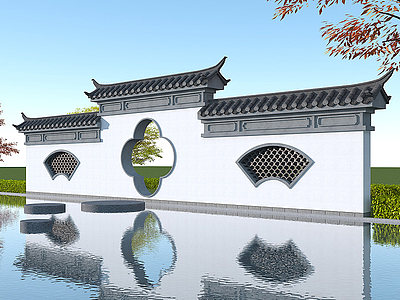 中式景观小品月洞门模型3d模型