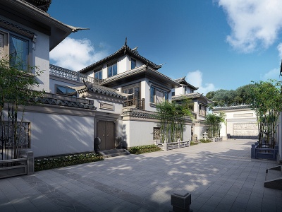 新中式风格双拼别墅模型
